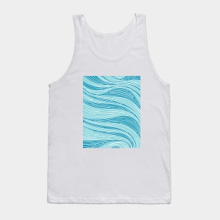 Flowing Doodle in Blue and Teal With White Lines Tank Top